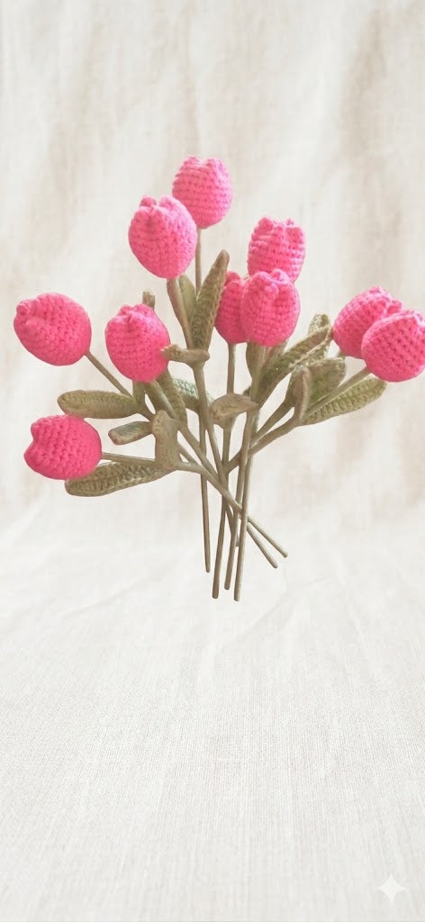 Handmade Crochet Pink Tulip Bouquet.