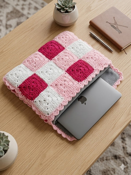 Handmade Pastel Patchwork Crochet Laptop Sleeve | Cozy Granny Square Laptop Case for MacBook & Laptops