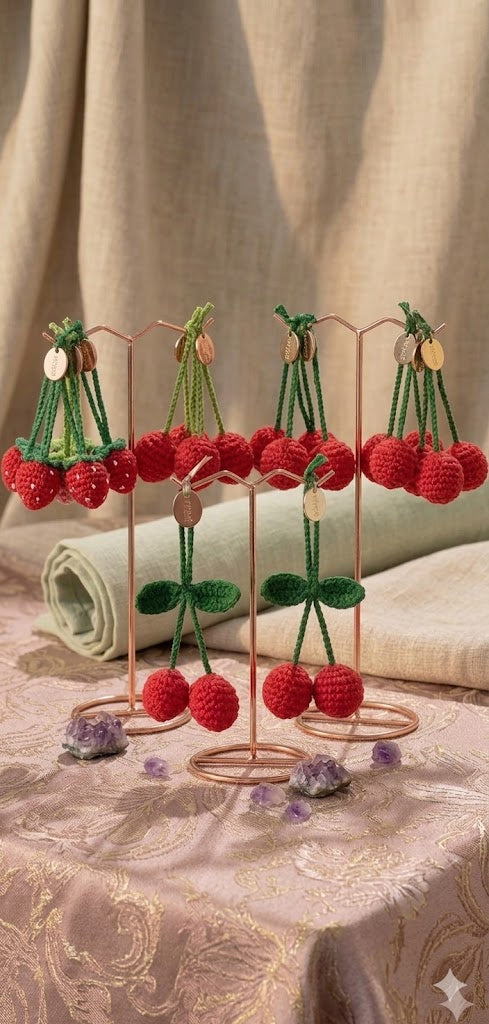 Sweet Cherry Fiber Art Keychain.