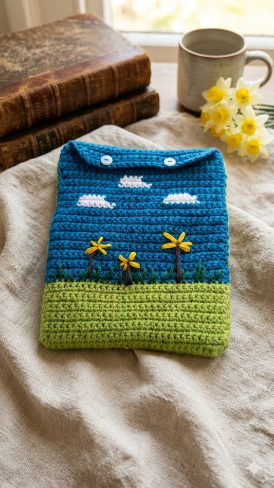 Artisan Crochet Tablet Cover with Button Closure.