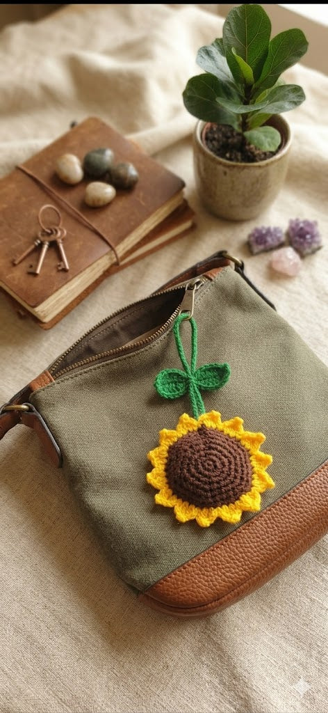 Sunny Vibes Sunflower Amigurumi Keychain.