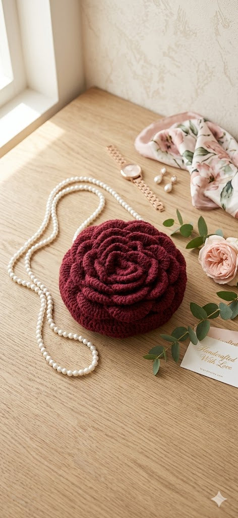 The Crimson Rose Crochet Sling Bag (Trendy & Elegant)