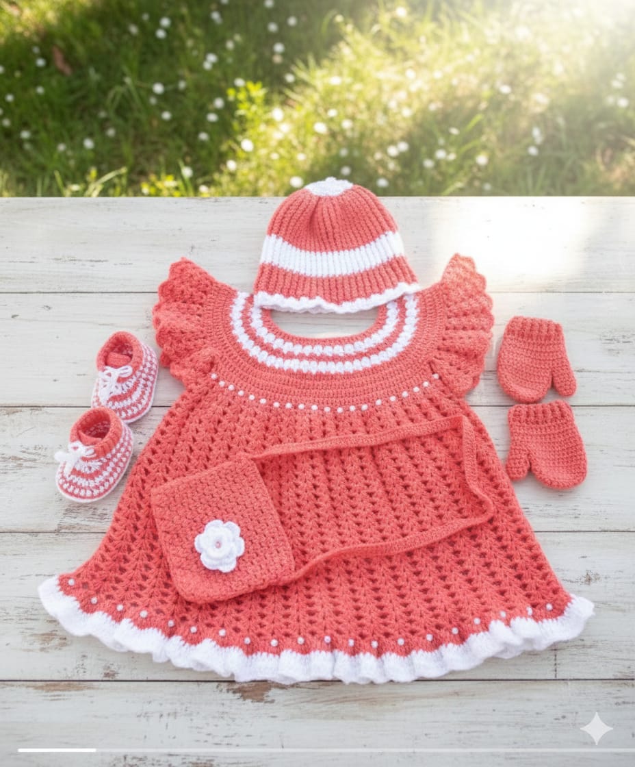Handmade Crochet Baby Girl Outfit Set.