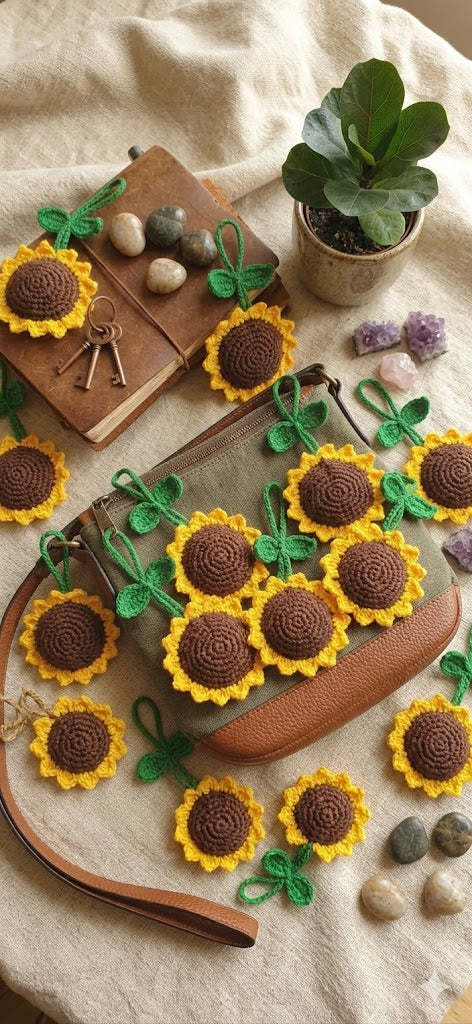 Sunny Vibes Sunflower Amigurumi Keychain.