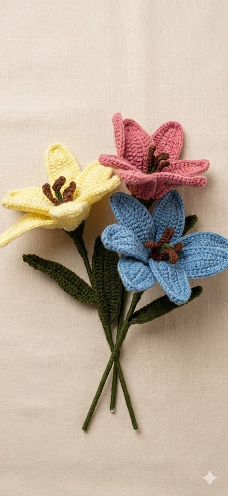 Colorful Multi-Stem Knitted Flowers.