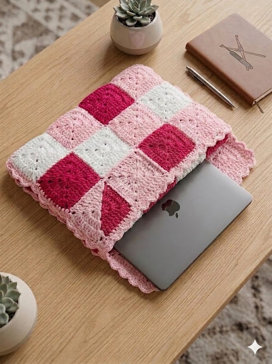 Handmade Pastel Patchwork Crochet Laptop Sleeve | Cozy Granny Square Laptop Case for MacBook & Laptops