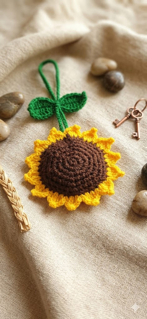 Sunny Vibes Sunflower Amigurumi Keychain.
